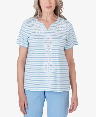 Alfred Dunner Petite Hyannisport Multi-stripe Medallion Top