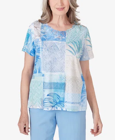 Alfred Dunner Petite Hyannisport Patchwork Leaf And Lace T-shirt In Multi