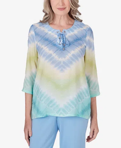 Alfred Dunner Petite Hyannisport Tie Dye Chevron Tunic In Multi