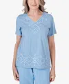 ALFRED DUNNER PETITE HYANNISPORT V-NECK EMBROIDERED MEDALLION TOP