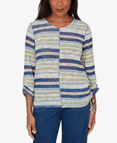 Alfred Dunner Petite Indigo Girls Spliced Multi Stripe Knit Top
