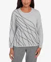 Alfred Dunner Petite Jet Setter Abstract Cording Sweater In Gray