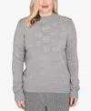 Alfred Dunner Petite Jet Setter Floral Soutache Embroidered Sweater In Gray