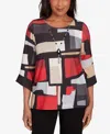 Alfred Dunner Petite Jet Setter Knit Color Block Crewneck Top In Multi