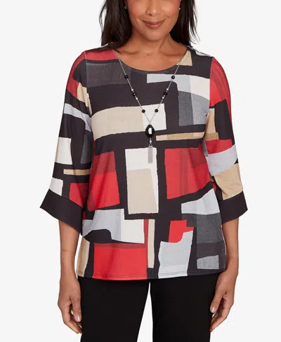 Alfred Dunner Petite Jet Setter Knit Color Block Crewneck Top In Multi