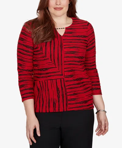 Alfred Dunner Petite Keyhole Neck 3/4-sleeve Blouse In Red