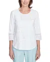 Alfred Dunner Petite Lace-patchwork 3/4-sleeve Top In White