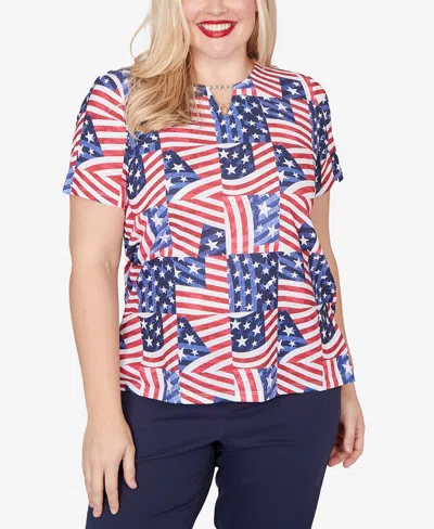 Alfred Dunner Petite Lady Liberty American Flag Patchwork Short-sleeve T-shirt In Multi