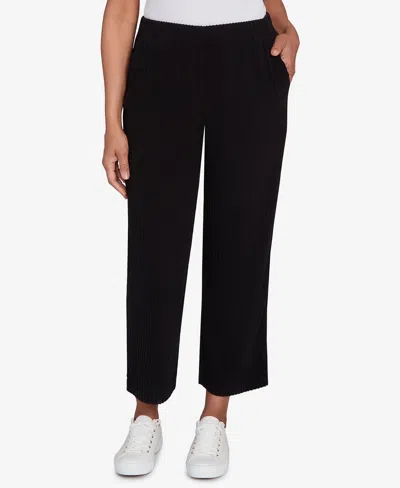 Alfred Dunner Petite Lake Champlain Ribbed Knit Ankle Pants In Black