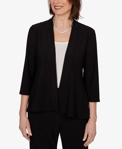 Alfred Dunner Petite Light Open Crepe Cardigan Top In Black