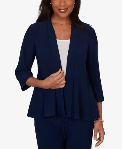Alfred Dunner Petite Light Open Crepe Cardigan Top In Blue