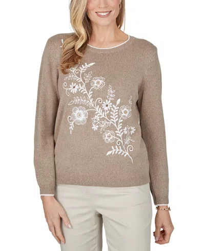 Alfred Dunner Petite Long-sleeve Floral Sweater In Neutral