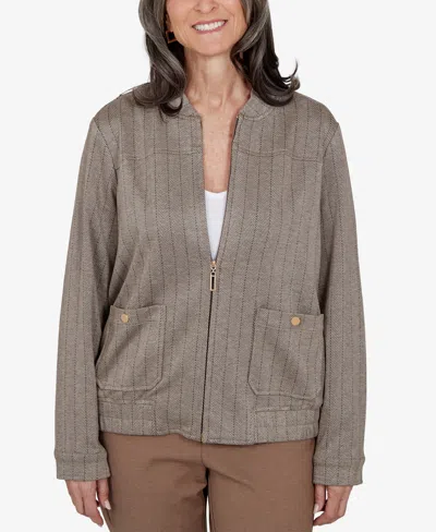 Alfred Dunner Petite Mandarin-collar Zipper-front Jacket In Latte
