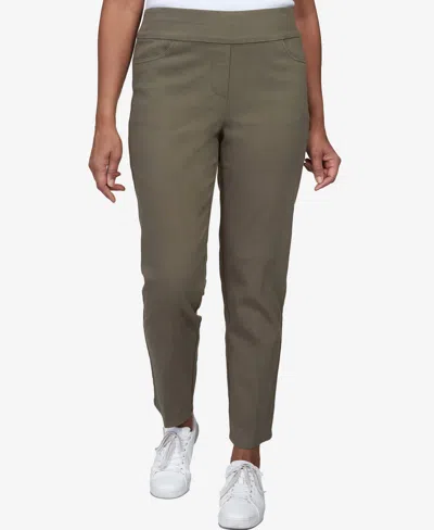 Alfred Dunner Petite Mid-rise Pull On Straight Leg Denim Pants, Petite & Petite Short In Olive