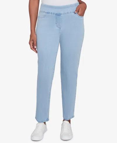 Alfred Dunner Petite Mid-rise Pull On Straight Leg Denim Pants, Petite & Petite Short In Light Denim