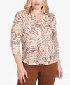 Alfred Dunner Petite Mount Laurel Animal Burnout Button Front Top
