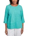 Alfred Dunner Plus Size Nantucket Spliced Jacquard Texture Crew Neck Top In Jade