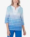 Alfred Dunner Petite Neptune Beach Ombre Diamond Print Tunic In Ocean Blue