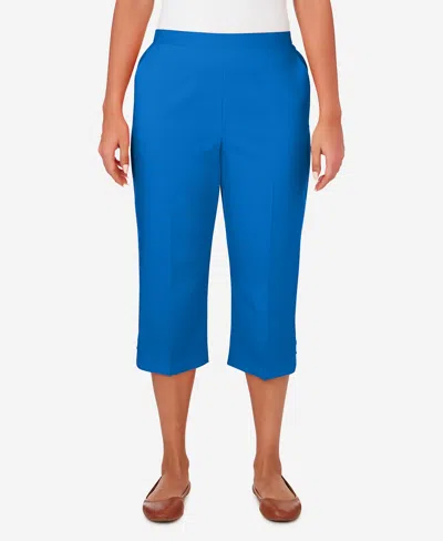 Alfred Dunner Petite Neptune Beach Pull-on Button Hem Capri Pants In Ocean Blue