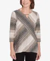 Alfred Dunner Women's Romancing The Stone Neutral Spliced Textured Stripe Top In Neutral Multi