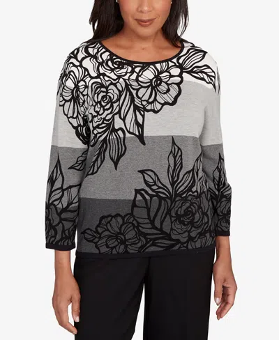 Alfred Dunner Petite Ombre Floral Stripe Sweater In Neutral