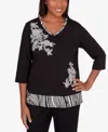 ALFRED DUNNER PETITE OPPOSITES ATTRACT ANIMAL TRIM FLOWER TOP