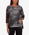 ALFRED DUNNER PETITE OPPOSITES ATTRACT FLORAL MESH STRIPE TOP