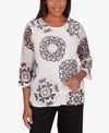 Alfred Dunner Plus Size Opposites Attract Medallion Textured Top In Multi