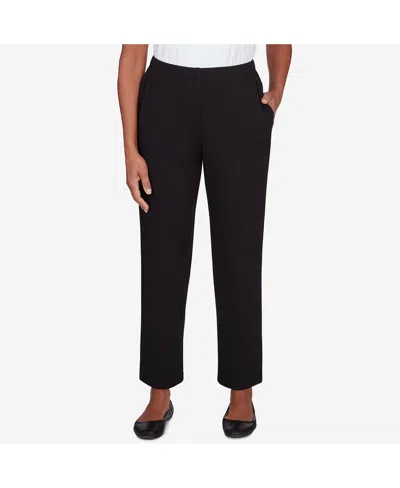 Alfred Dunner Petite Opposites Attract Pull On Ribbed Pant In Black