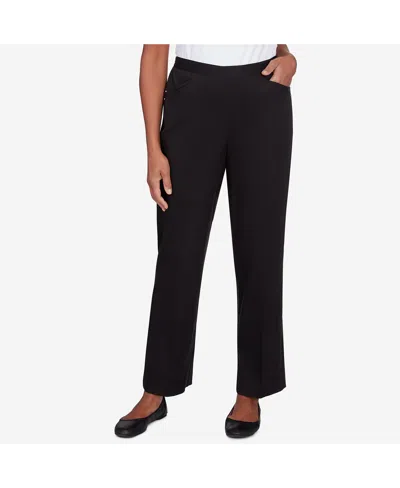 Alfred Dunner Petite Opposites Attract Pull On Sateen Pant In Black