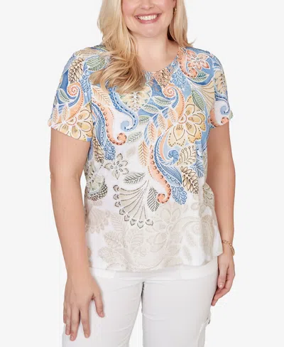 Alfred Dunner Petite Out Of The Blue Ombre Paisley Short-sleeve T-shirt In Multi