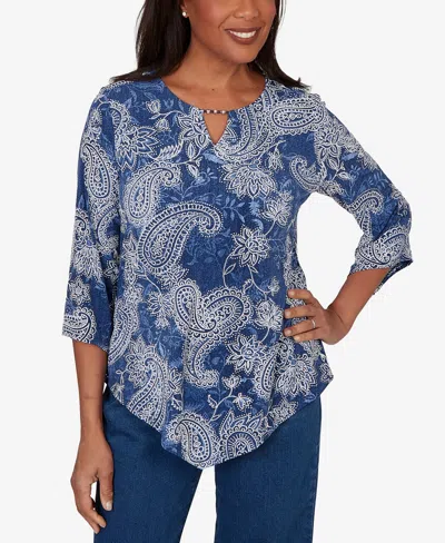 Alfred Dunner Petite Paisley Puff Printed Top In Multi