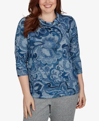 Alfred Dunner Petite Paisley Scroll Cowl Neck Pocket Top In Multi