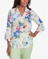 Alfred Dunner Petite Parrot Cay Abstract Watercolor Button Down Collared Neckline Top In Cobalt Multi