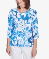 Alfred Dunner Plus Size Parrot Cay Monotone Cobalt Floral Top In Cobalt Blue