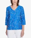 Alfred Dunner Plus Size Parrot Cay Scroll Embroidered Cuff Sleeve Top In Cobalt Blue