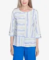 Alfred Dunner Plus Size Parrot Cay Spliced Textured Jacquard Crew Neck Top In Cobalt Multi