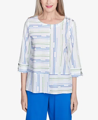 ALFRED DUNNER PETITE PARROT CAY SPLICED TEXTURED JACQUARD TOP