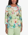 Alfred Dunner Plus Size Parrot Cay Tropical Toucan Crew Neck Top In Multi Green