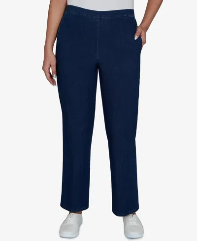 Alfred Dunner Petite Pull-on Straight Denim Pants In Indigo
