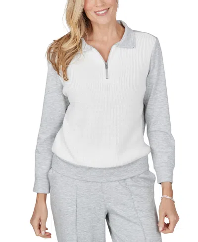 Alfred Dunner Petite Quarter-zip Colorblock Long-sleeve Pullover Sweater In Multi
