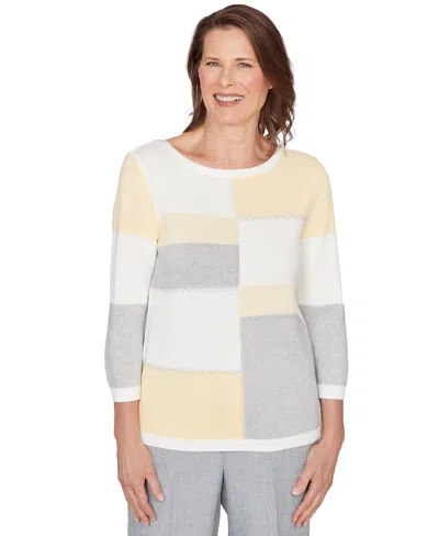 Alfred Dunner Petite Ribbed Jewel Neck Sweater In Multi