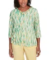 Alfred Dunner Petite Rise Shine Bright Textured Strokes Embellished Top In Lime Multi