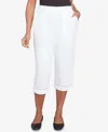 Alfred Dunner Petite Rise Shine Lace Dotted Trim Capri Pants In White