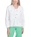 Alfred Dunner Petite Rise Shine Soutache Fringe Trim Jacket In White