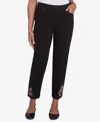 Alfred Dunner Petite Rue Rivoli Embroidered Leaf Flat Elastic Waist Short Length Ponte Pants In Black