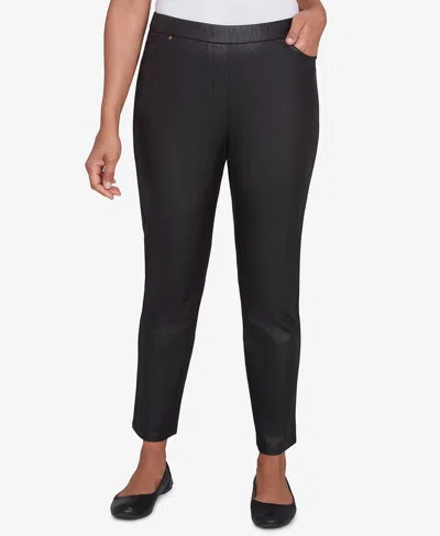 Alfred Dunner Petite Rue Rivoli Faux Leather Flat Elastic Waist Medium Length Pants In Black