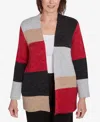 Alfred Dunner Petite Runway Ready Colorblock Cardigan Sweater In Multi Red