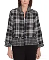 Alfred Dunner Petite Runway Ready Spliced Plaid Boucle Jacket In Blkwhtm