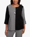 Alfred Dunner Petite Santa Barbara Center Sliced Crew Neck Top With Necklace In Multi